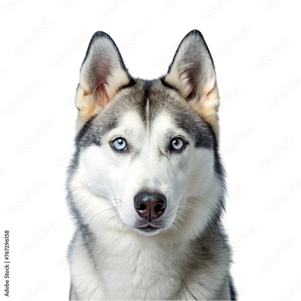 Portrait gray husky dog isolated on transparent background