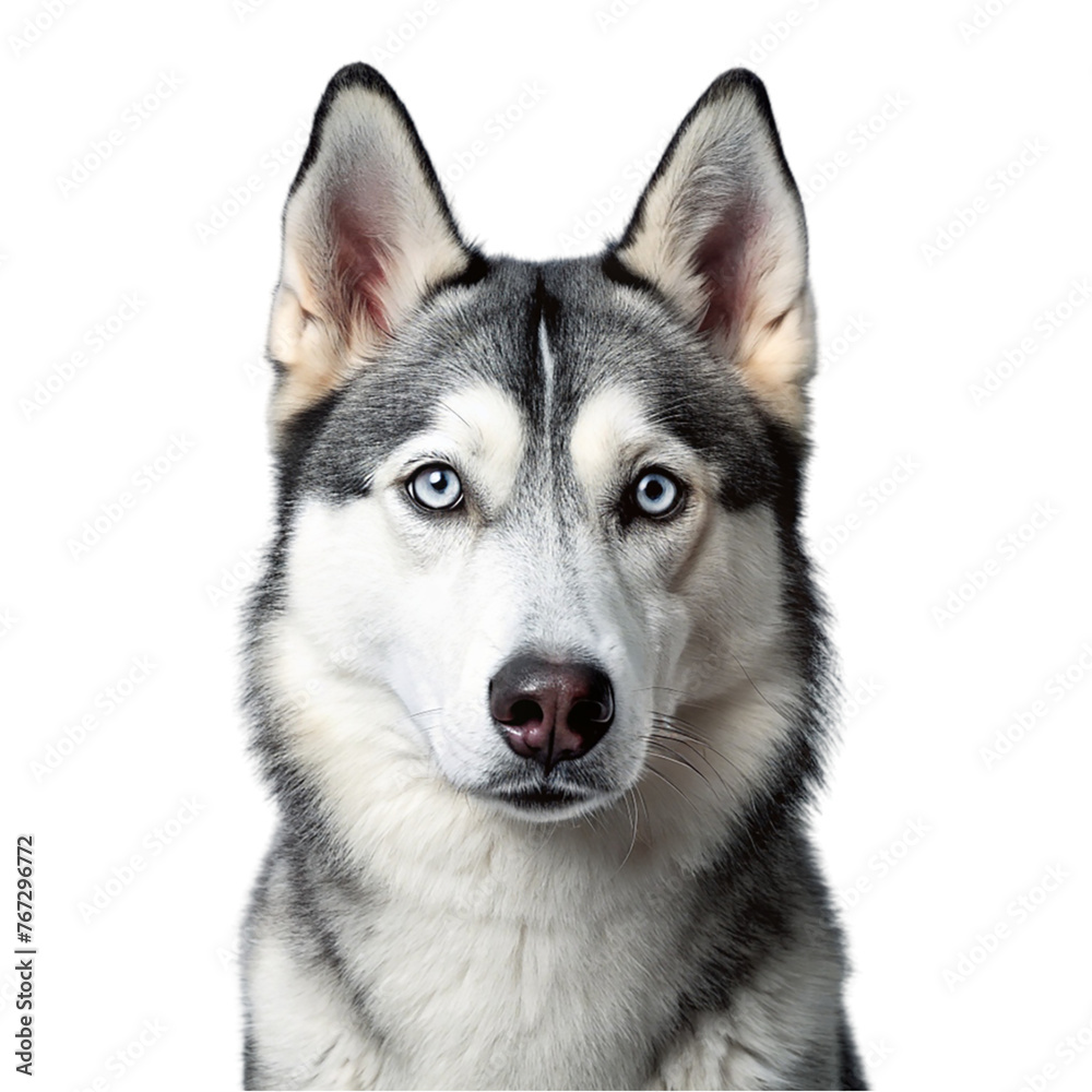 Portrait gray husky dog isolated on transparent background