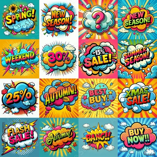 Sale stickers pop art style. AI generated illustration