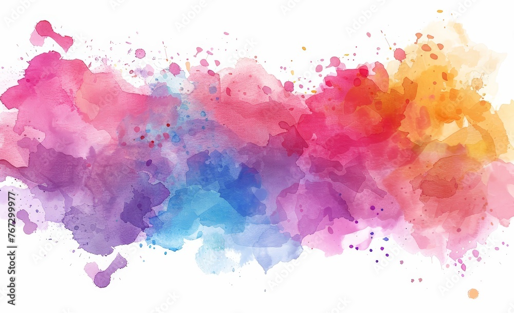 A vibrant watercolor painting featuring various colors blending together on a pristine white background