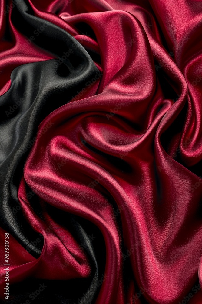 Obraz premium Red and Black Silky Satin Fabric on Black Background. Generative AI