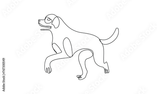 Vector continuous one simple single abstract line drawing of dog pet animal isolated on a white background