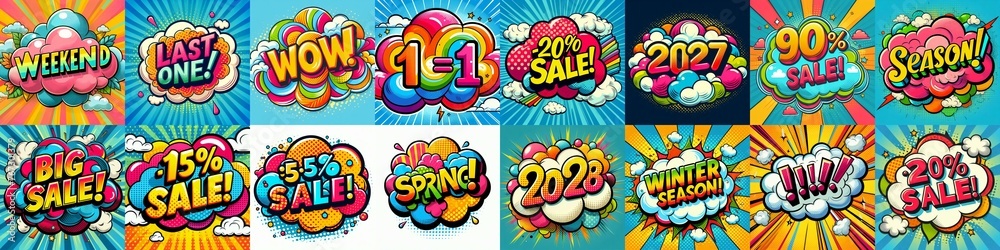 Sale stickers pop art style. AI generated illustration