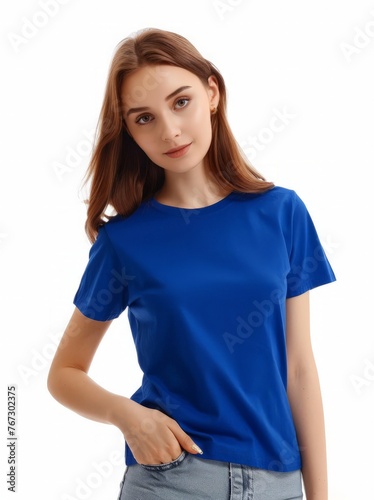 A woman wearing a blue shirt poses for a picture