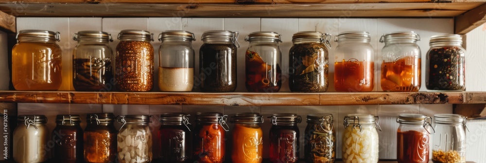 Glass jars for storing food, for filling them with homemade canned goods or spices Glass jars for storing food, for filling them with homemade canned goods or spices