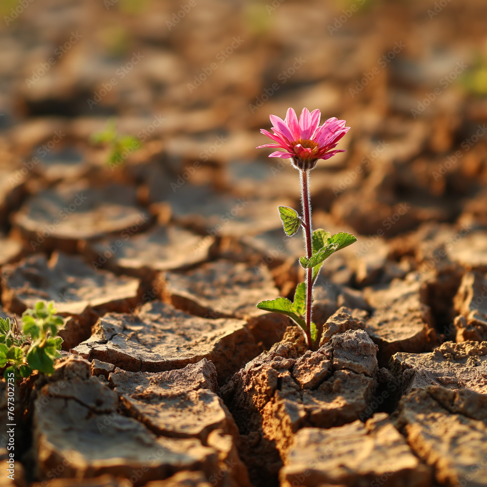 Solitary flower in the desert , a symbol of hope Solitary flower in the desert , a symbol of hope
