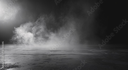 Abstract empty dark background with smoke and fog in the middle of concrete floor photo
