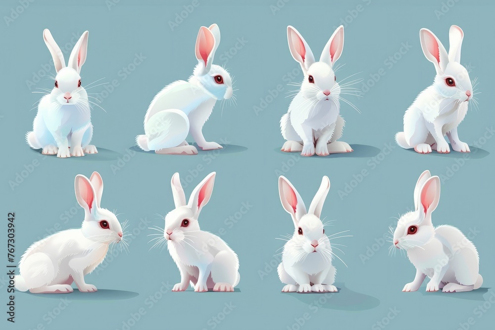 Cute white bunny with carrot. Rabbit cartoon vector collection. Animal wildlife character set. Cute white bunny with carrot. Rabbit cartoon vector collection. Animal wildlife character set.