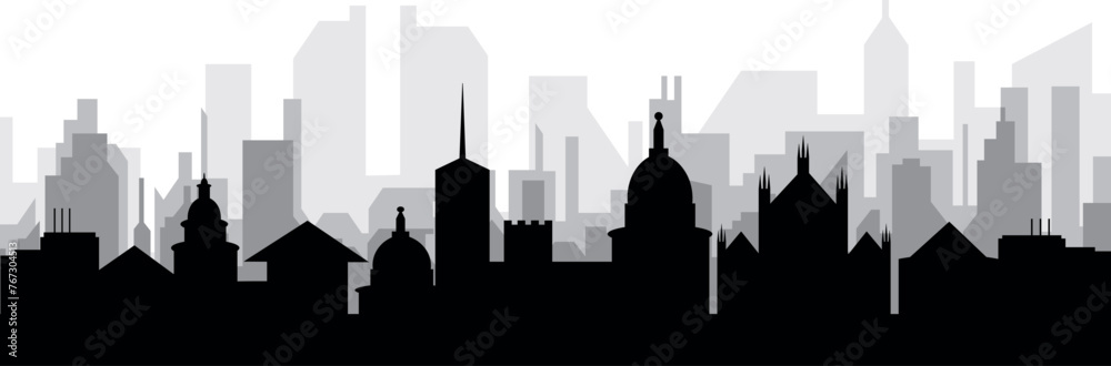 Black cityscape skyline panorama with gray misty city buildings background of FLORENCE, ITALY