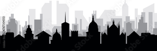 Black cityscape skyline panorama with gray misty city buildings background of FLORENCE, ITALY