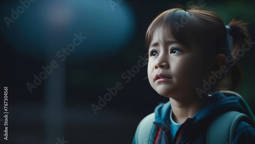 Close up of asian little girl crying and tears. Portrait Asia girl have sad emotion and facial expressions. sadness concept