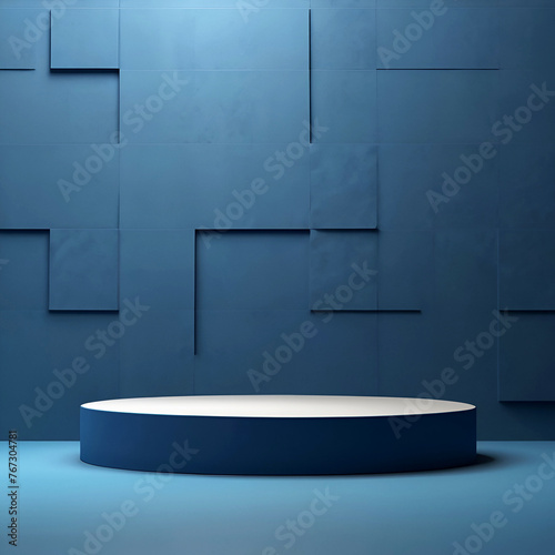 Podium background blue platform product 3d studio stage pedestal light. Stand background product podium platform blue scene abstract floor room display minimal space wall backdrop modern shape empty