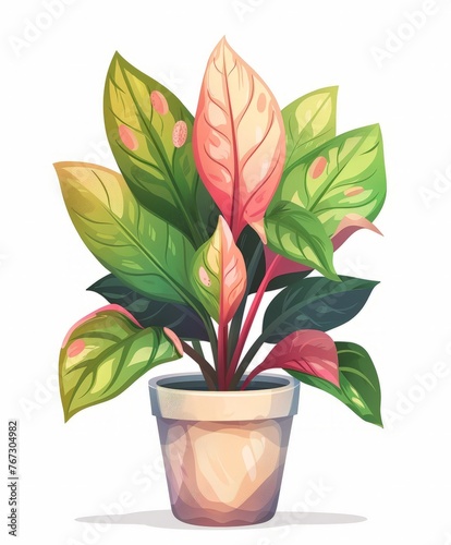 A potted plant featuring a mix of green and red leaves, adding a vibrant touch to the indoor space