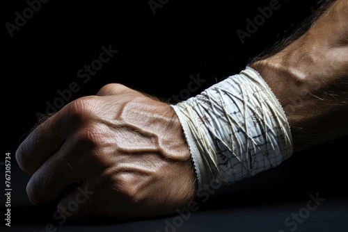 Karateka bandaged hands ready to train., generative IA photo