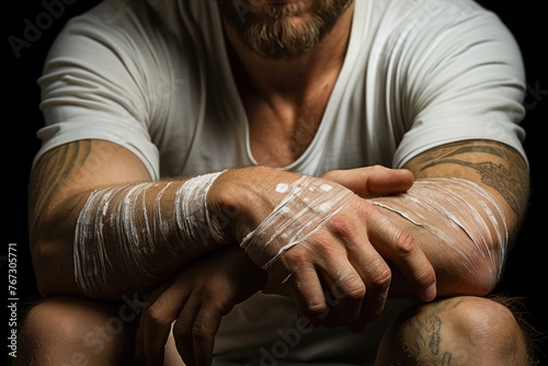 Karateka bandaged hands ready to train., generative IA