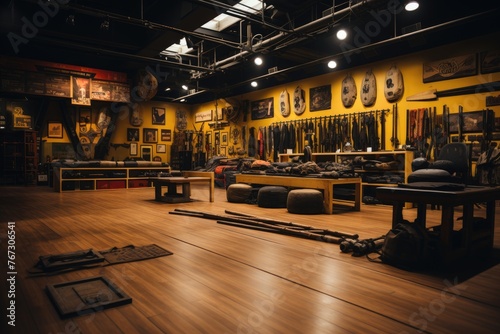 Martial Arts Gymnasium with Tatame and Equipment., generative IA