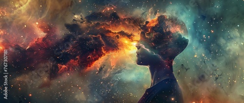 Boundless Imagination Human Form with Nebula Exploding from Mind