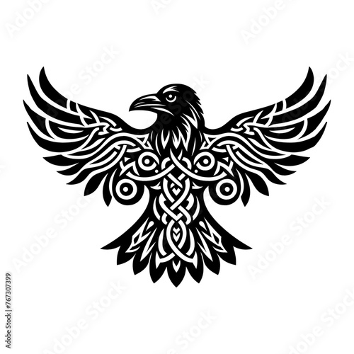 The Raven of Odin, In Norse, Celtic style, isolated on white, vector illustration