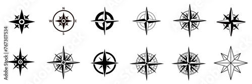 compass, compass rose, world directions icon - vector illustration set