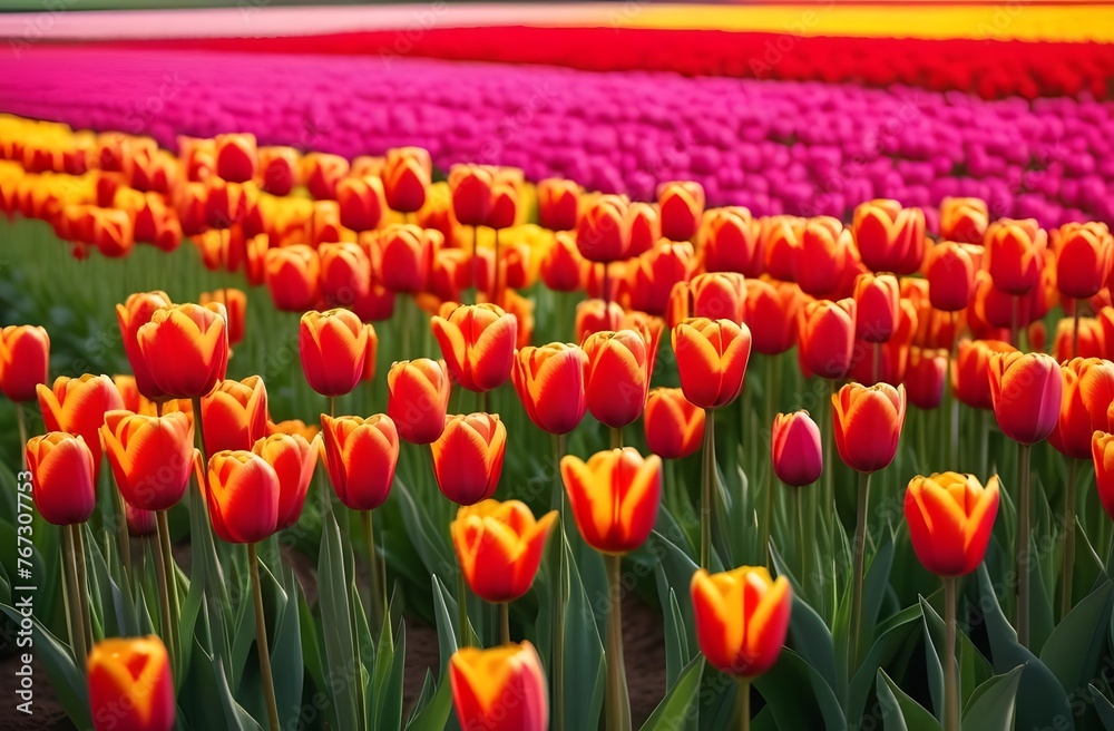A colorful spring field of tulips