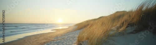 Sunset at the Beach: Relaxing Day on the Dunes Near the Shimmering Sea photo