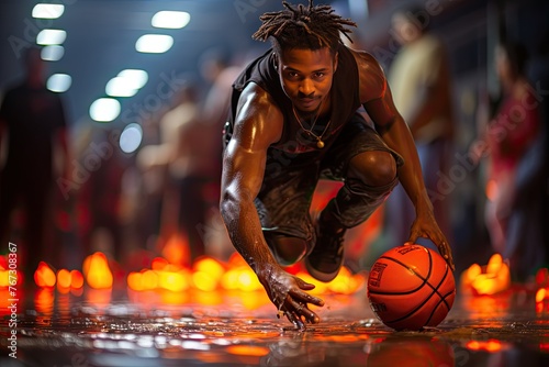Basketball player dribbles with dexterity., generative IA photo