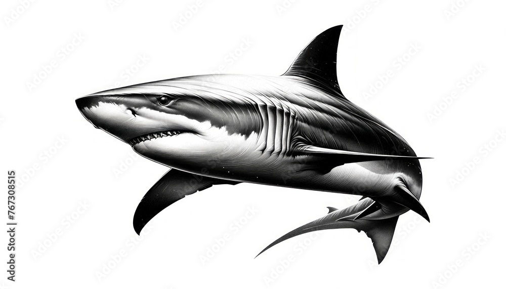Obraz premium Shark - black and white illustration
