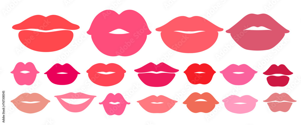 Vector illustration collection of pink and red lips isolated doodles