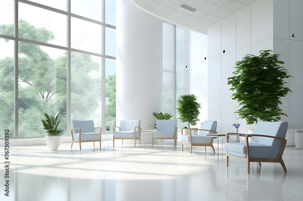 Fototapeta premium Hospital Waiting Room with Art Gallery and Comfortable Chairs