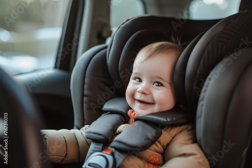 Newborn in car seat: Isofix system, Black seat, Cute baby photo