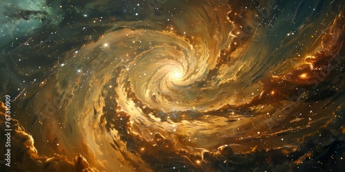 Majestic Spiral Galaxy in Golden Twirls
