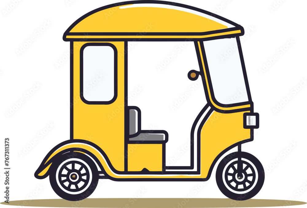 Detailed Vector Art of Rikshaw Ride Through Traditional Townscape