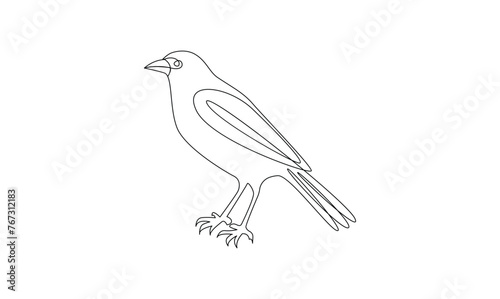 Vector continuous one simple abstract line drawing of crow bird in silhouette isolated on a white background