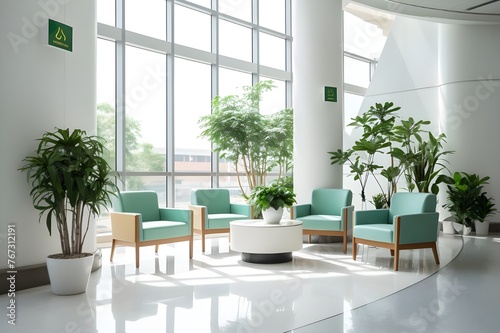 Hospital Waiting Room with Art Gallery and Comfortable Chairs