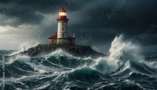 Lighthouse in storm with big waves  © Mystery