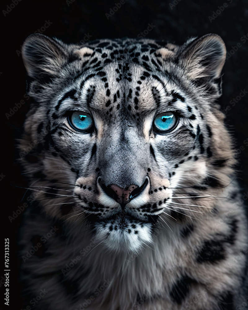 a snow leopard with blue eyes