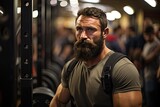 Bodybuilder in action at a crowded gym., generative IA