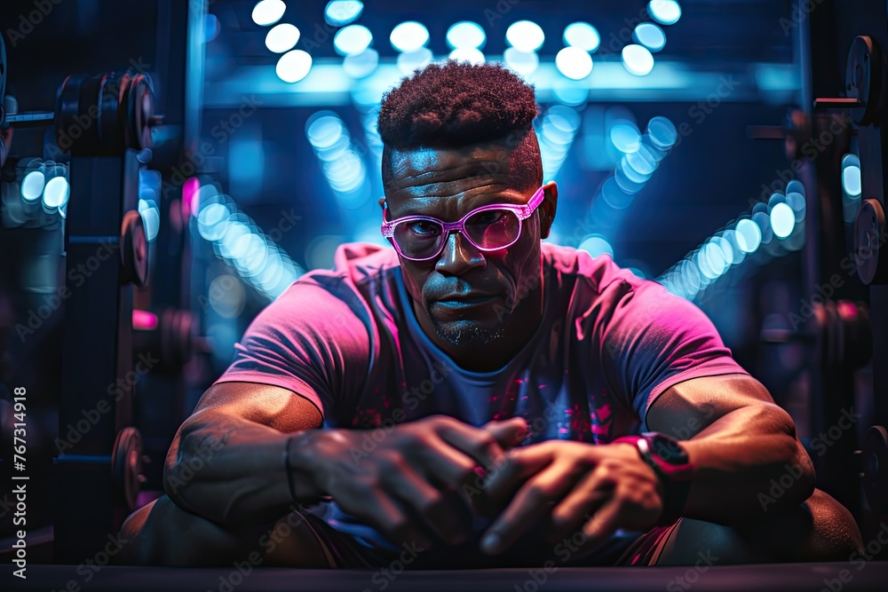 Bodybuilder training with weights at the gym., generative IA