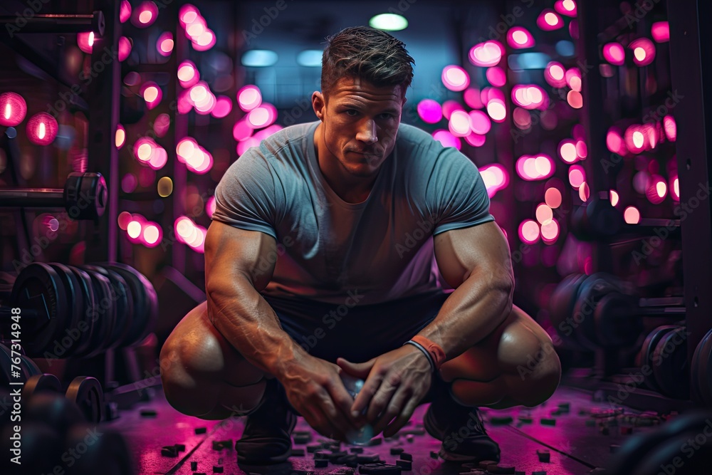 Bodybuilder training with weights at the gym., generative IA Bodybuilder training with weights at the gym., generative IA