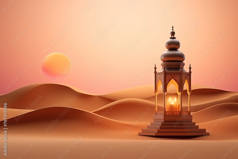Islamic decoration background with lantern and Desert