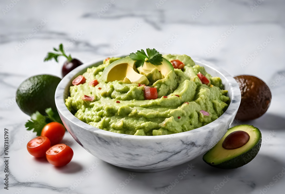 a bowl of guacamole with avocado and tomatoes on it a bowl of guacamole with avocado and tomatoes on it