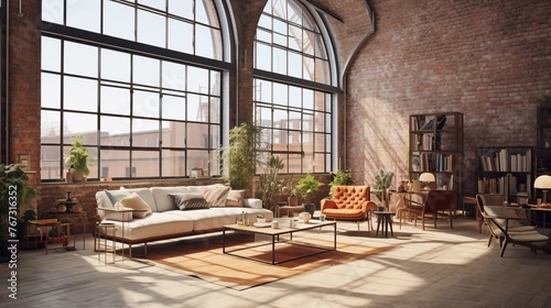 Loft apartment in converted historic warehouse with high ceilings.