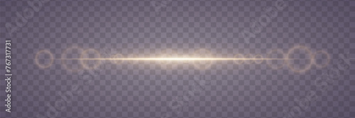 A flash of light with a glare of a horizontal line. Magic glow on a transparent background.