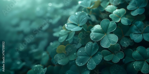 St Patrick's Day Background with Green Clover Leaves and Festive Greetings. Concept St Patrick's Day, Green Clover Leaves, Festive Greetings, Irish Celebration, Holiday Backdrop