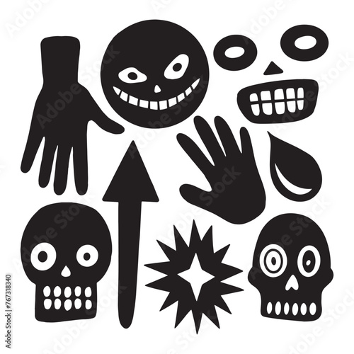 doodle collection set hand drawn black and white premium vector