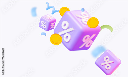 3D cube with percentages. Holiday Sale.