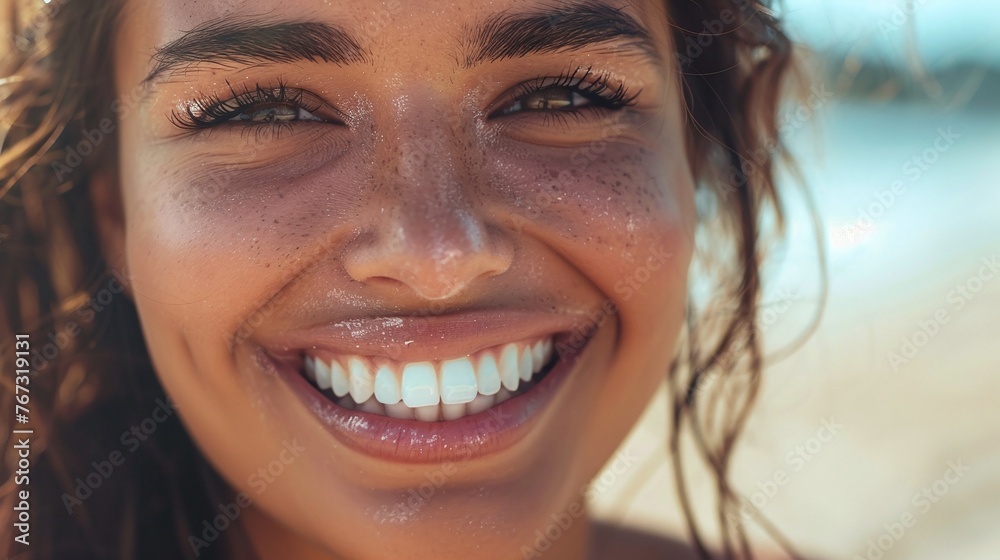 closeup of a happy woman with a beautiful smile and white teeth, capturing the positive and attractive nature of her radiant grin closeup of a happy woman with a beautiful smile and white teeth, capturing the positive and attractive nature of her radiant grin