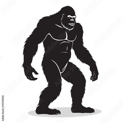 Bigfoot silhouettes and icons. Black flat color simple elegant white background Bigfoot animal vector and illustration.