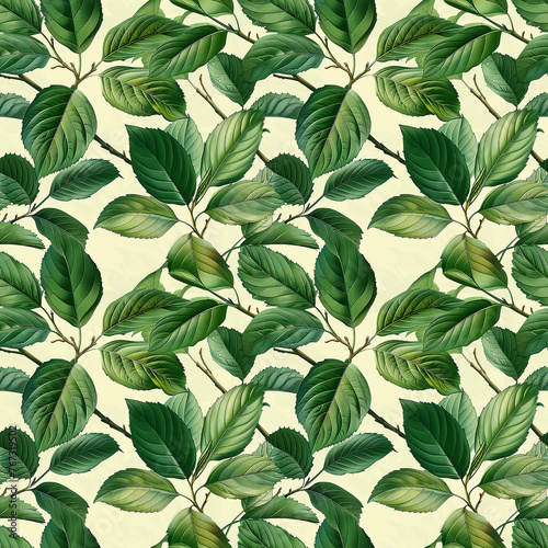 Green Leafy Pattern on White Background