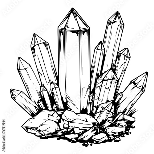 Crystal Cluster Line Art Illustration Vector
